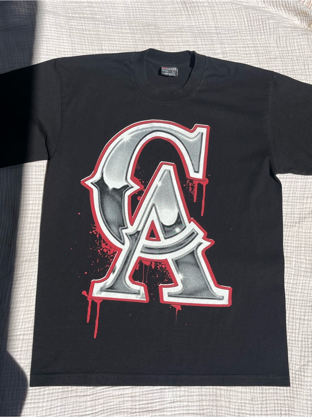 Black Short Sleeve Tee with Silver & Red CA Graphic